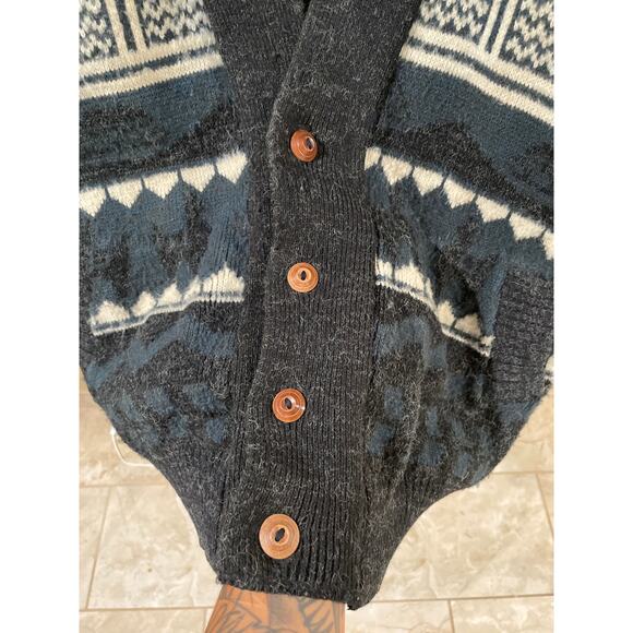 Vintage 90s Tejidos Ruminahui Aztec Geometric Heavyweight Cardigan Sweater L - Picture 4 of 8